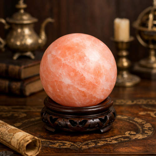 Round Shape Himalayan Salt Lamp with Wooden Base