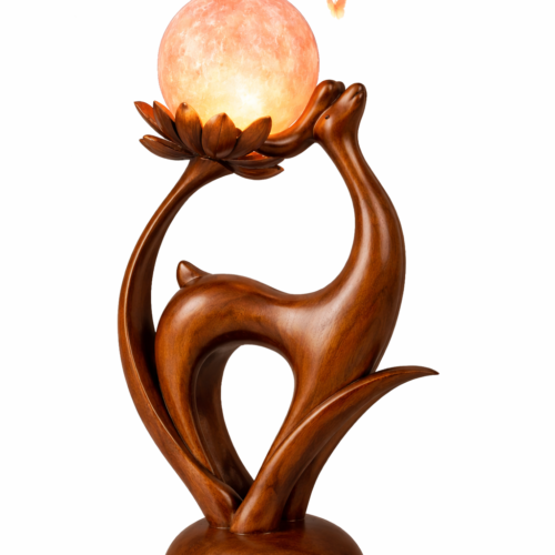 Home Decor and Night Lamp with Wooden art and Pure Round Himalayan Salt Piece