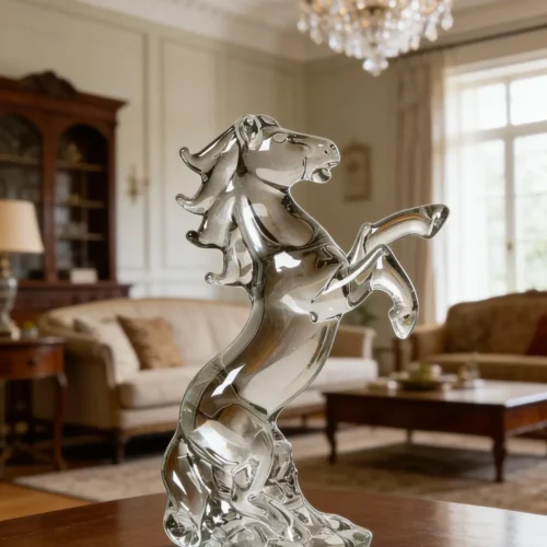 White Colored glass horse decorations, horse glass ornaments, mini majestic horse glassware