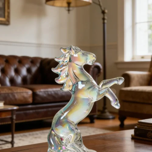 White Colored glass horse decorations, horse glass ornaments, mini majestic horse glass