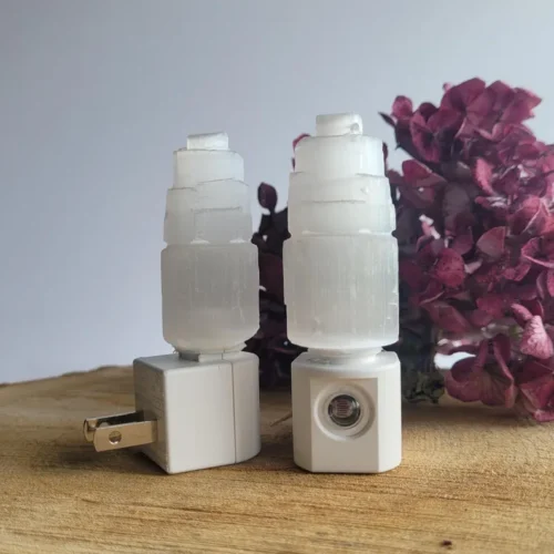 Selenite Night Light with Sensor, handcrafted Tower Nightlight, Authentic Moroccan Crystal