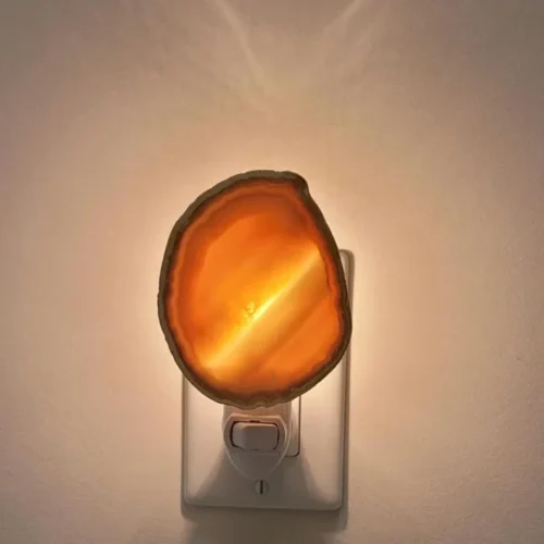 Brazilian Agate Nightlight with wall plug and bulb, Yellow color available, Bedroom Night Light
