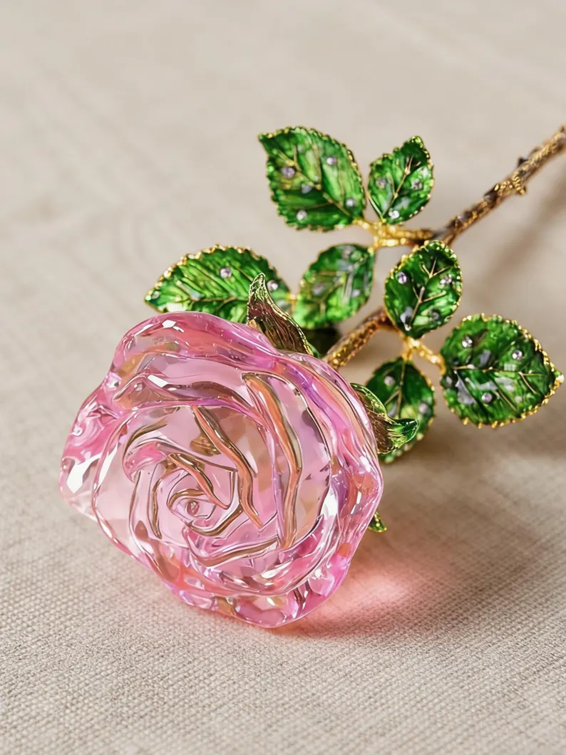 Handmade glass Pink rose bouquets, everlasting rose decorations