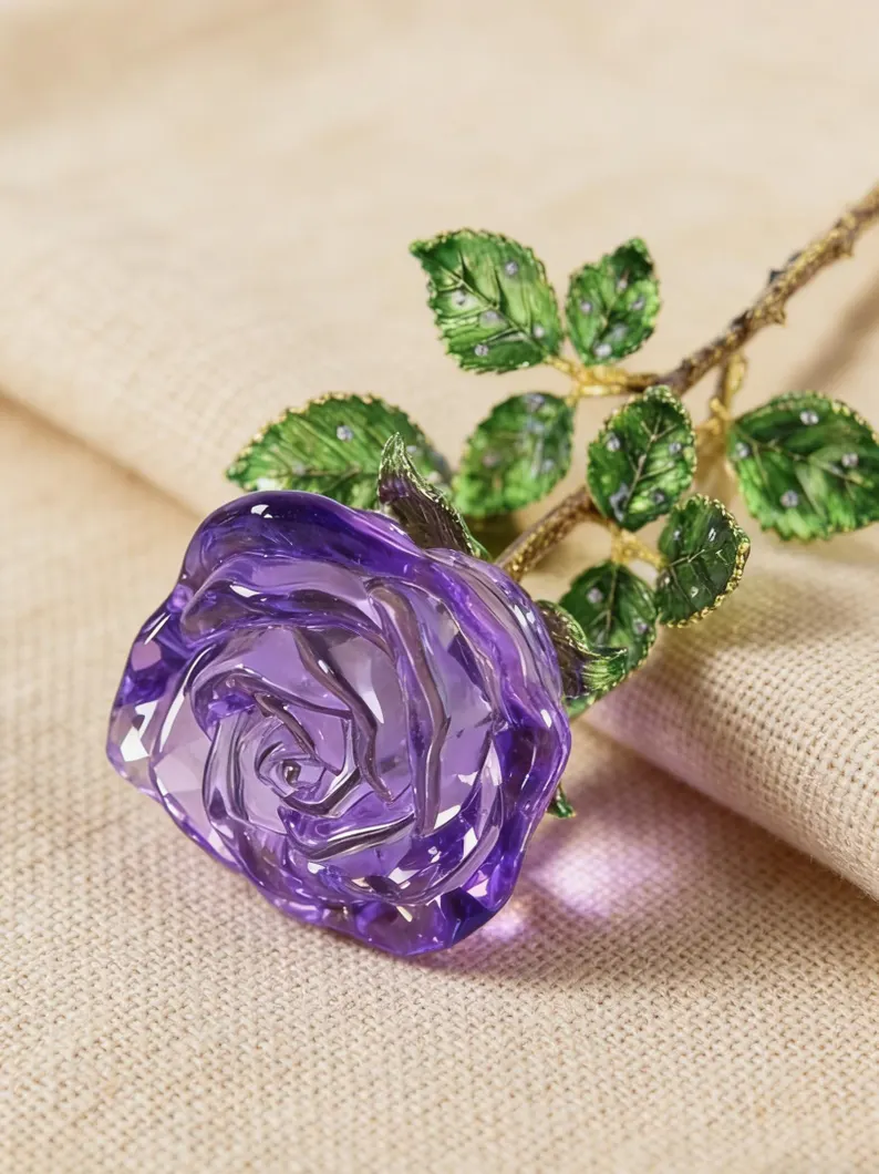 Handmade glass Purple rose bouquets, everlasting rose decorations
