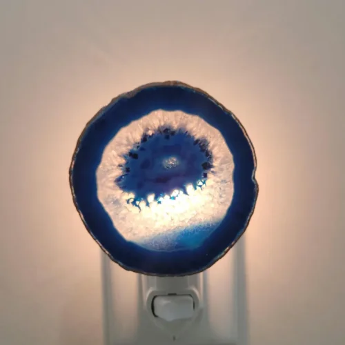 Brazilian Agate Nightlight with wall plug and bulb, Blue color available, Bedroom Night Light