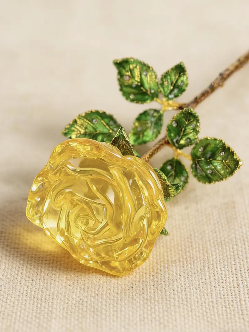 Handmade glass Yellow rose bouquets, everlasting rose decorations