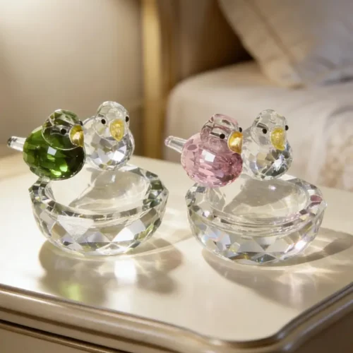 Set of 2 Lovebird glass figurine, hand-blown glass bird figurine, colorful glass bird sunlight catcher